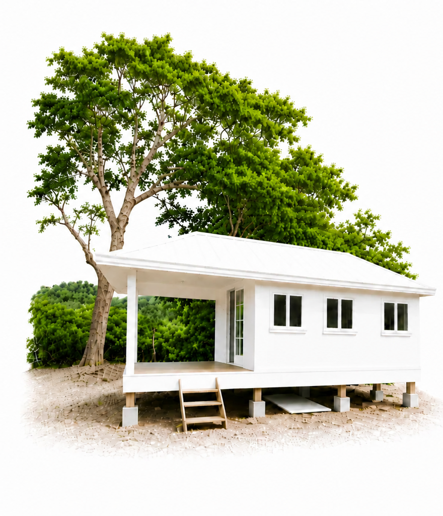 Bulod Nomad Suite — a bright, minimalist cabin beneath a large tree